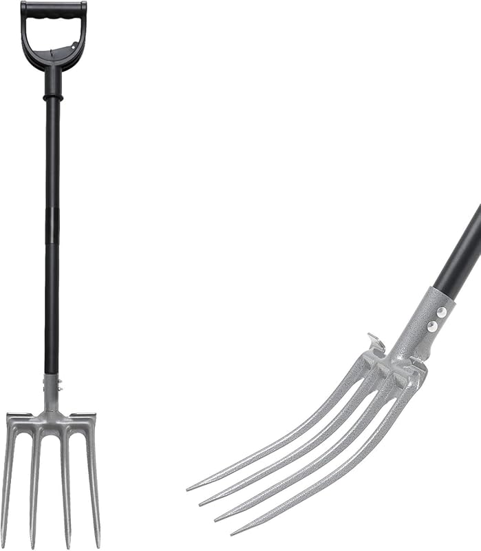 Lilyvane 46-Inch 4-Tine Garden Pitchfork with Metal Handle for Farm Us