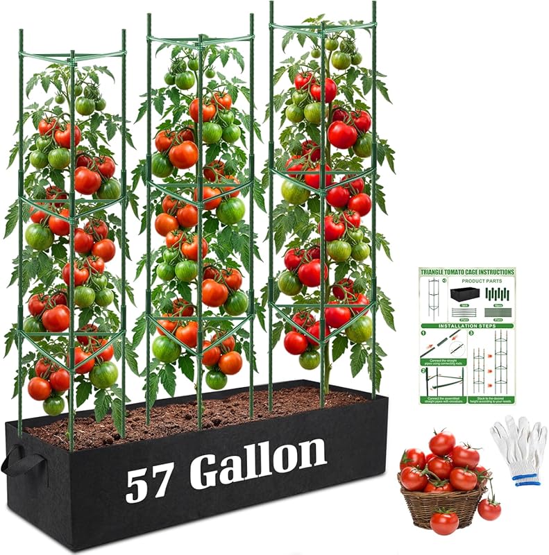 Tomato Cages with Fabric Raised Garden Bed & Gloves - 3-Pack 48
