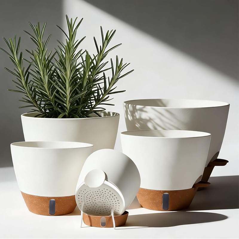 Self-Watering Plastic Flower Pots 5-7 Inch - Multi-Mesh Drainage Holes