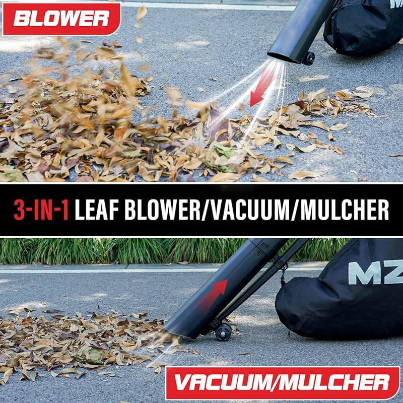 MZK 3-in-1 Electric Leaf Blower Vacuum Mulcher 460 CFM 167 MPH 40L Col