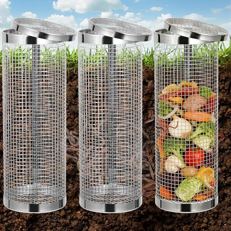 3-Piece Inground Stainless Steel Worm Composting Bin Reduces Food Wast