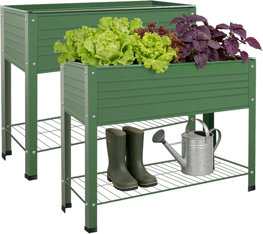 2-Pack Galvanized Steel Raised Garden Beds, 400 lb Capacity, 5 Drainag