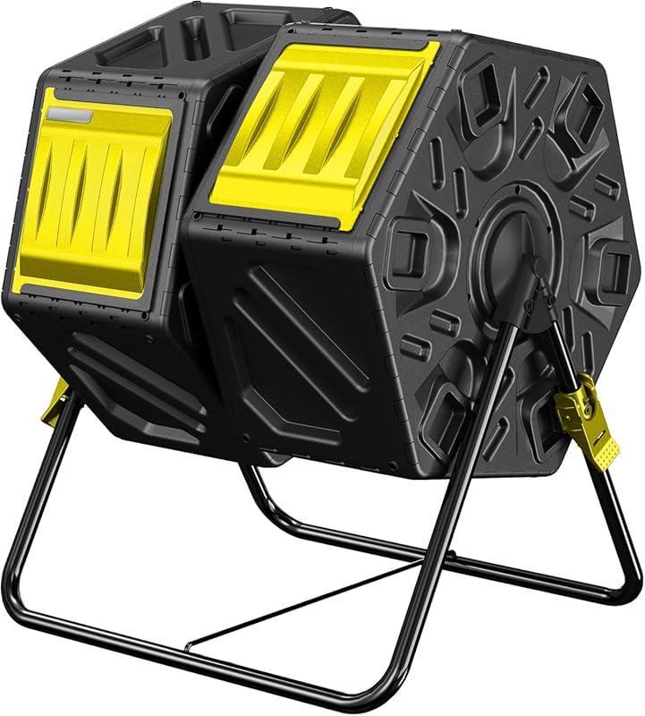 37-Gallon Dual Chamber Compost Tumbler: 360° Rotating, Sliding Door, A