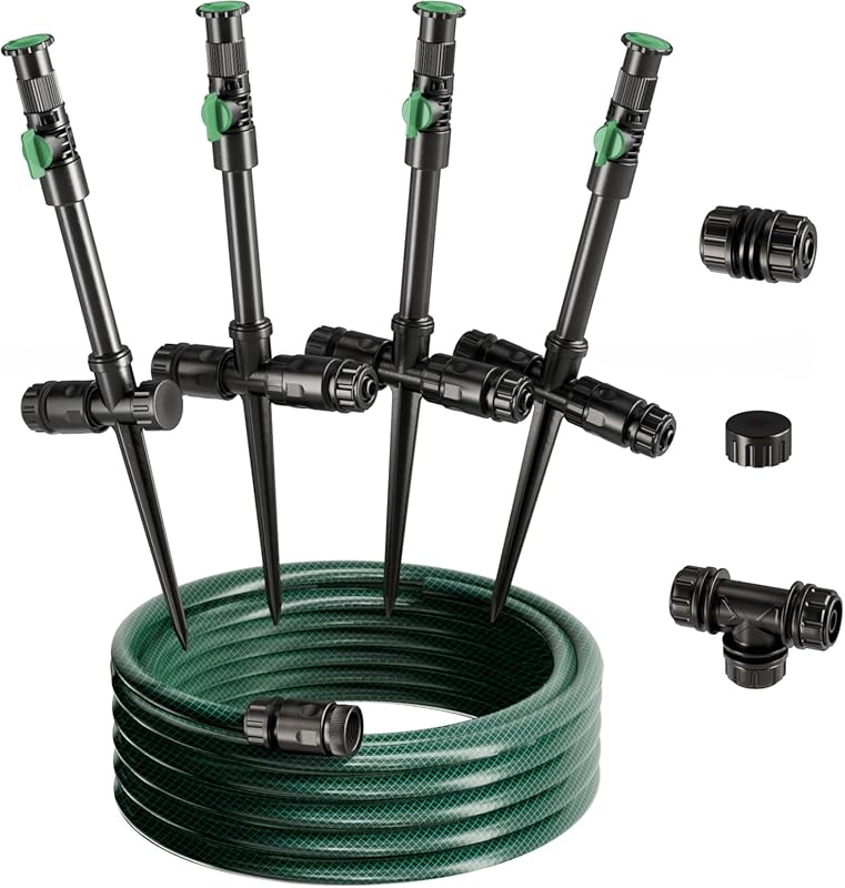 Flexible Above-Ground Sprinkler System with Adjustable Lawn Set and 50
