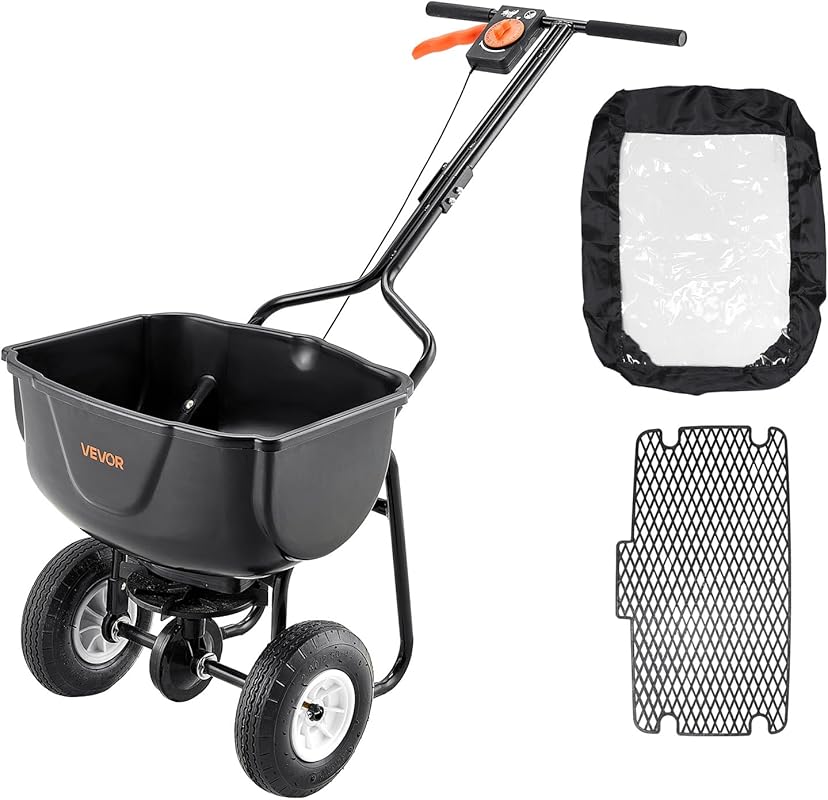 VEVOR 60LB Walk-Behind Push Spreader with Hopper Grate, 0-9.8ft Spread