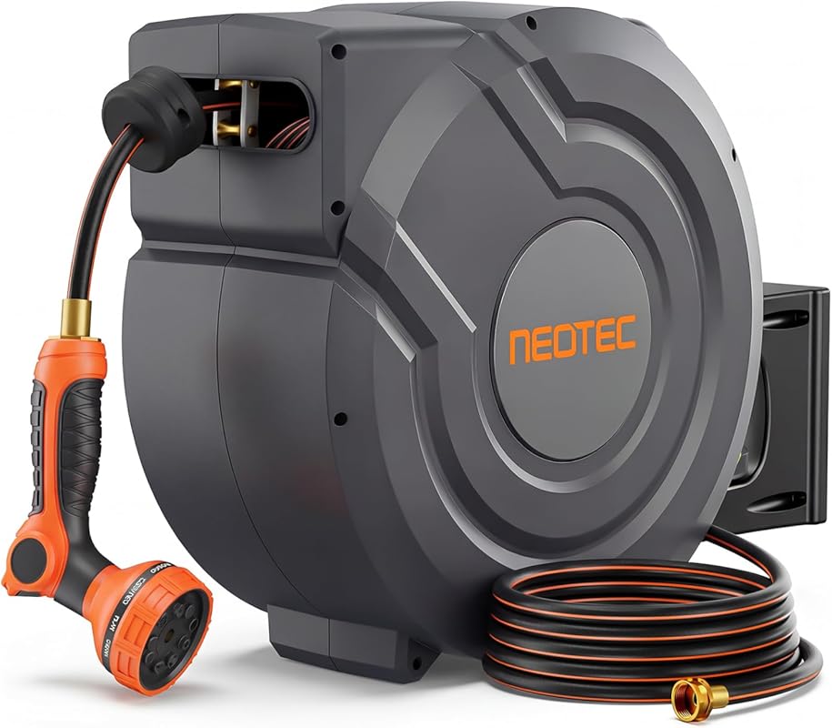 Upgraded Retractable Garden Hose Reel 130ft 1/2 Wall Mount 9-Pattern N
