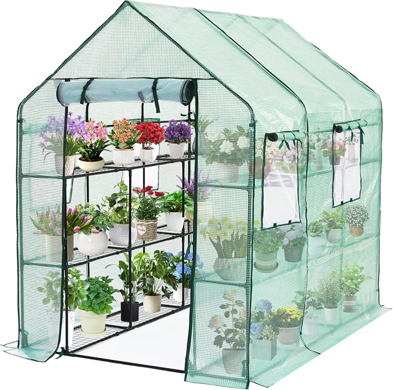 SUNGIFT 56x85x77 Inch Green Portable Walk-in Greenhouse for Outdoors –