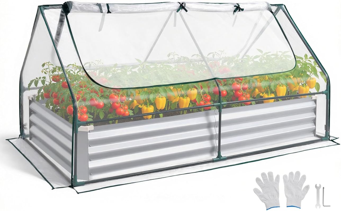 VEVOR 6x3x1FT Metal Raised Garden Bed with Included Greenhouse Cover,