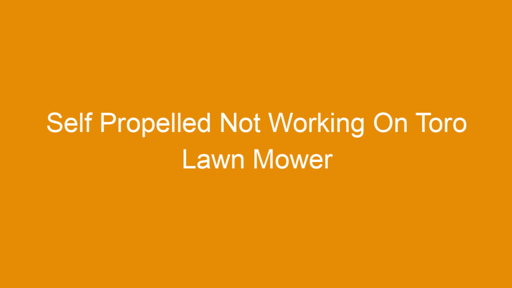 Self Propelled Not Working On Toro Lawn Mower
