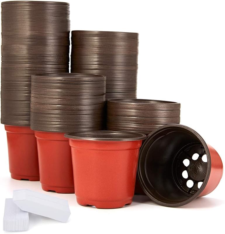 JERIA 200-Pack 4 Inch Plastic Nursery Pots with 200 Labels for Seed St