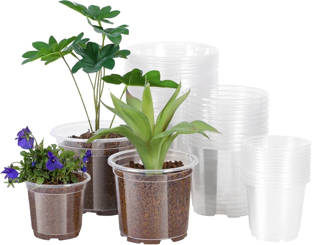 JERIA 30-Pack 4-6 Inch Durable Clear Nursery Pots with Drainage Holes