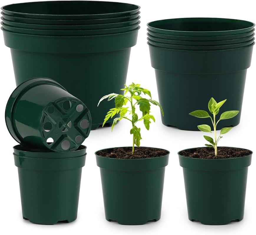 15-Pack Sturdy Green Nursery Pots in 4,6,8 Inch with Drainage Holes fo